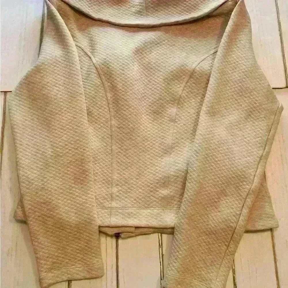 CAbi oatmeal medium zippered moto style jacket slash pockets shawl collar - Picture 3 of 8